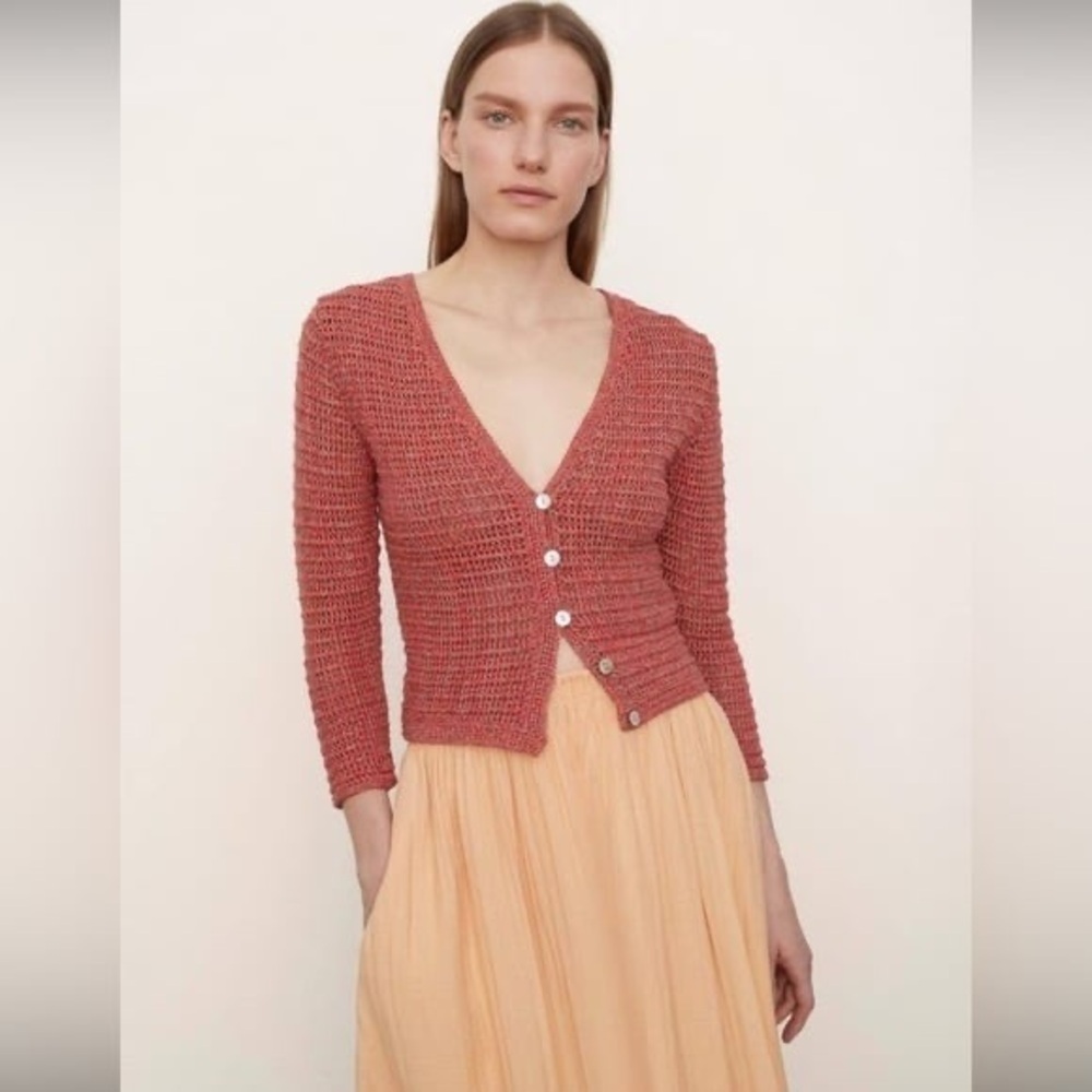 Vince Marled Crochet Cardigan in Burnt Coral Size XS NWT